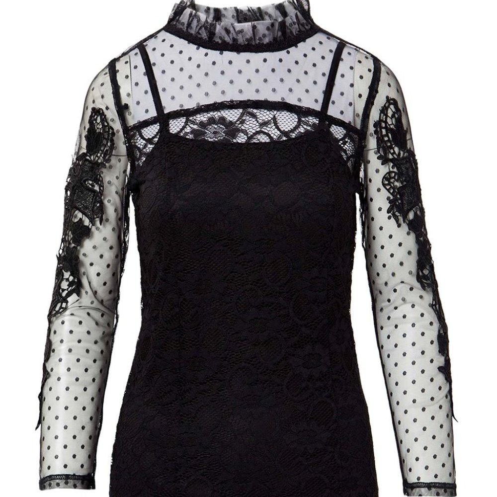 NWT Pretty Angel Black Floral Lace Silk-Blend Top - large